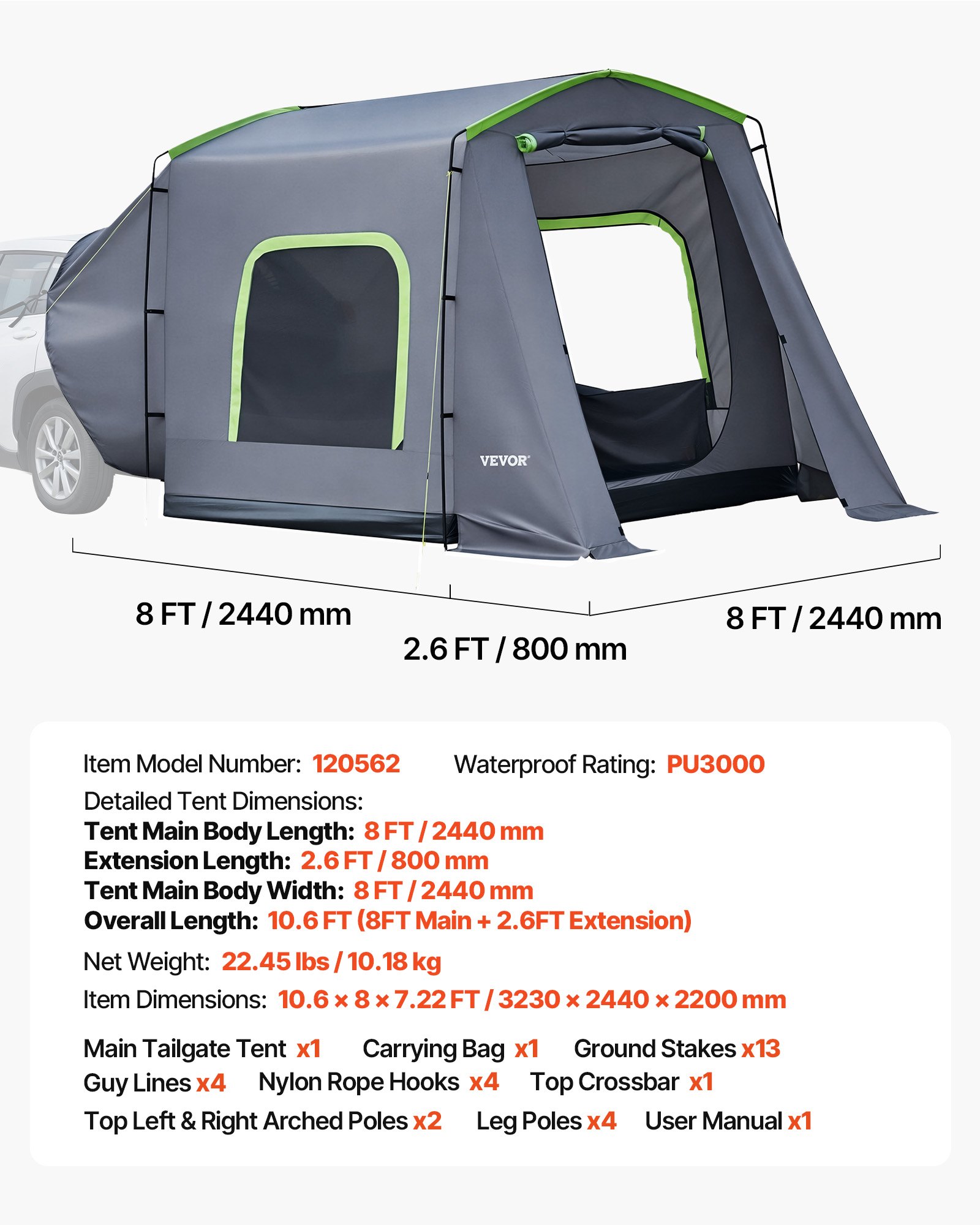 Large SUV Tent For 5–9 Person, 10.6 X 8 FT